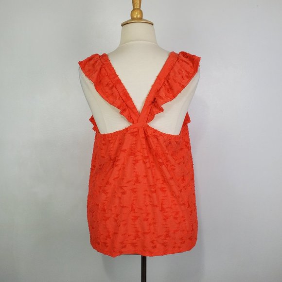 LC Lauren Conrad Orange Ruffle Sleeve Strappy V-Back Textured Top NEW NWT 1X - Picture 6 of 13